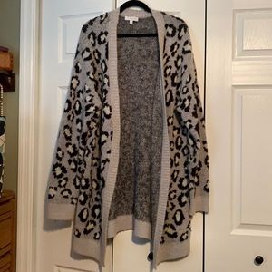 Oversized Gray Leopard Duster Sweater Cardigan